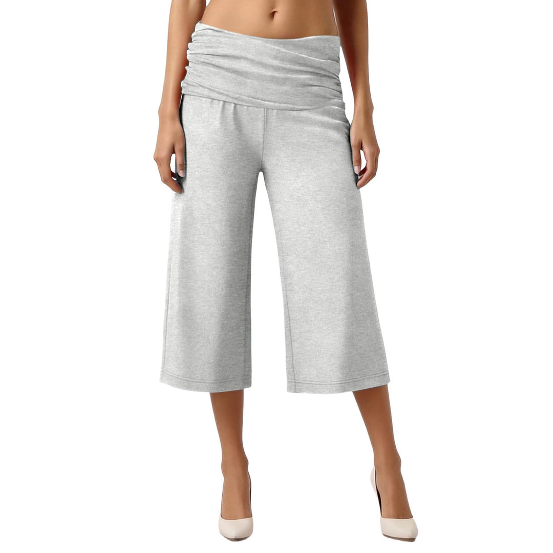 Fold-Over Waist Capri Pants, Soft Stretch Casual Cropped Trousers