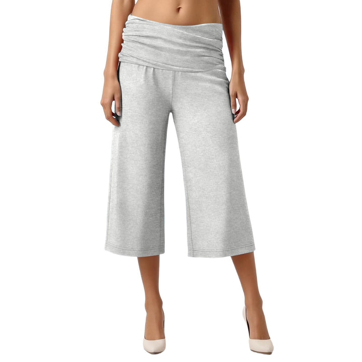 Fold-Over Waist Capri Pants, Soft Stretch Casual Cropped Trousers