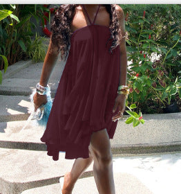 Halter Backless Layered Chiffon Mini Dress