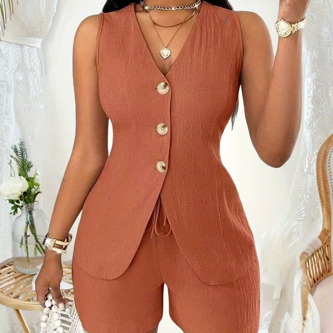 Cotton Textured Vest &amp;amp; Shorts Two-Piece Set
