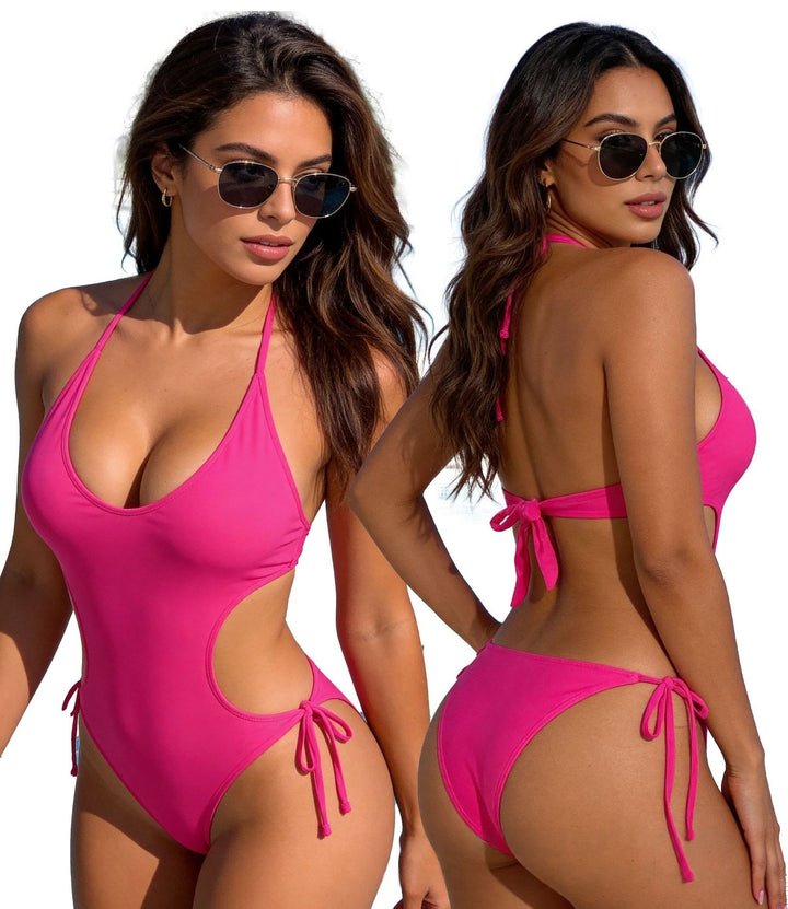 Halter Neck Cutout One-Piece Swimsuit with Tie Sides