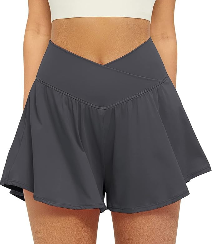Crossover Athletic Shorts for Women 2 in 1 Flowy Running Shorts