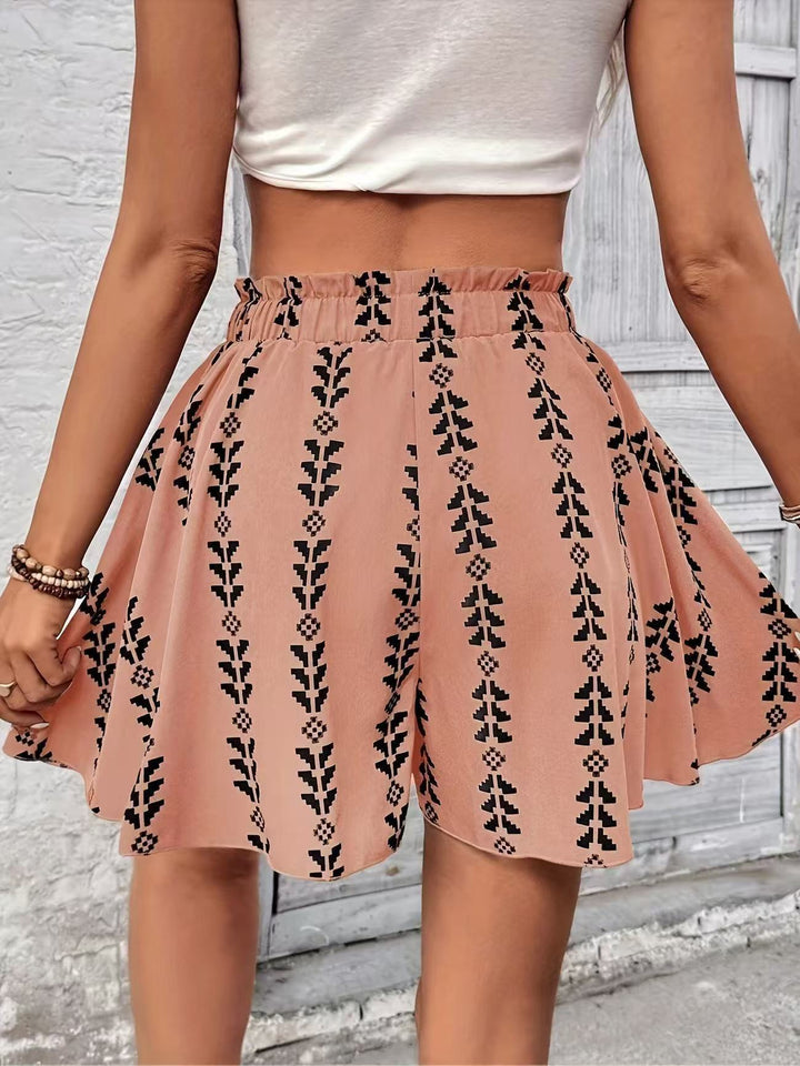 Abstract Brushstroke Print High-Waisted Flowy Mini Skirt