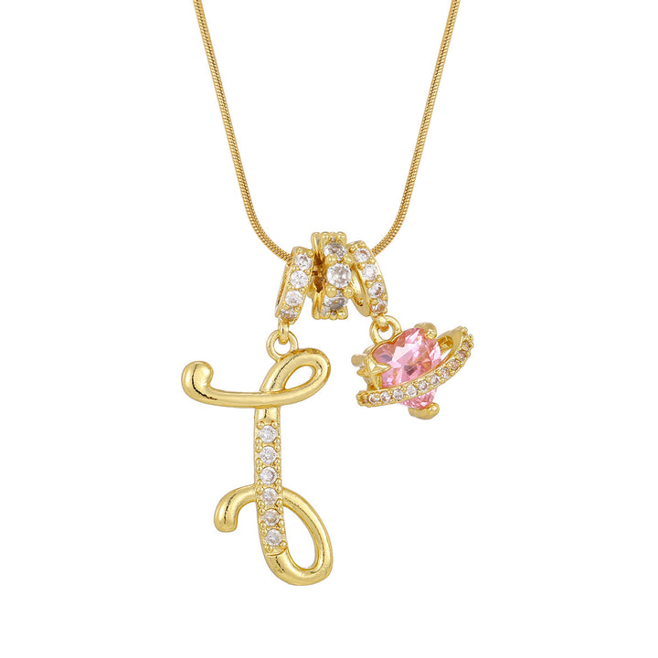 Personalized Pink Heart Saturn Initial Necklace – Dainty Gold &amp; Silver Letter Jewelry