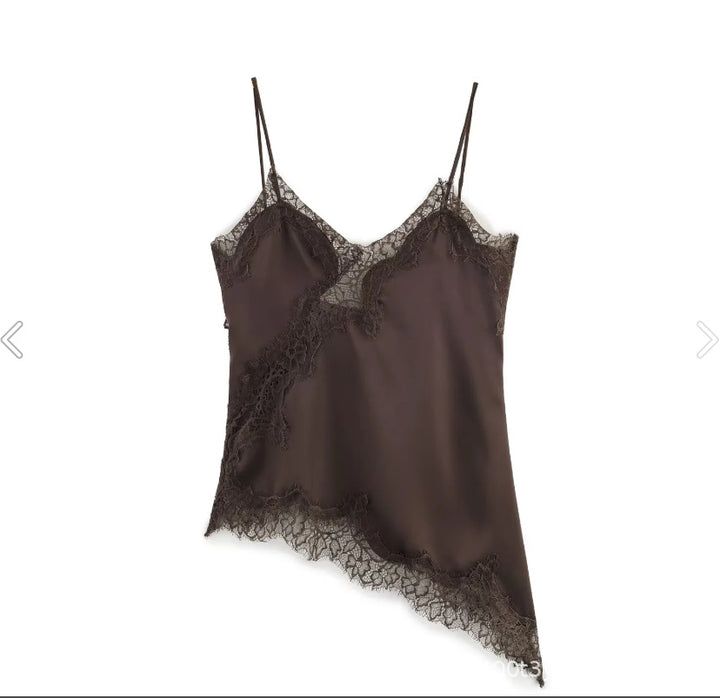 Lace Trim Satin Asymmetrical Slip Dress