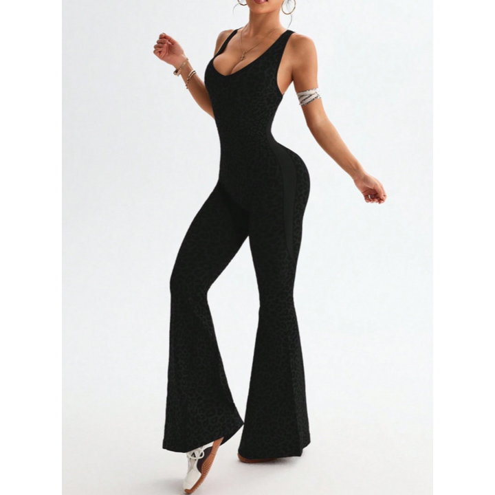 Leopard Print Seamless Flare Jumpsuit