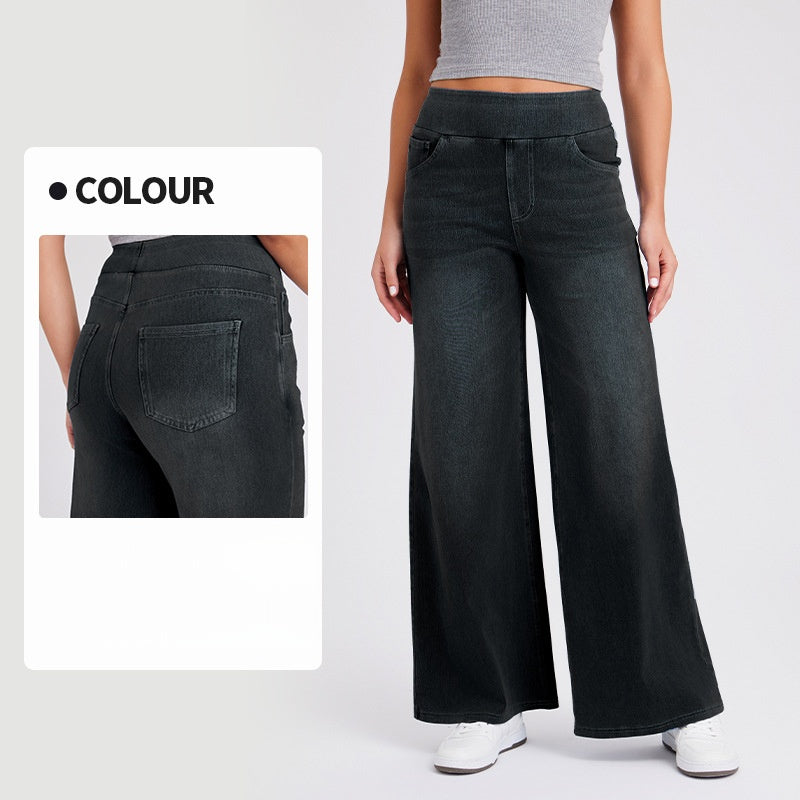 High-Waisted Stretch Pull-On Wide Leg Jeans | Ultra Comfort Soft Denim Pants
