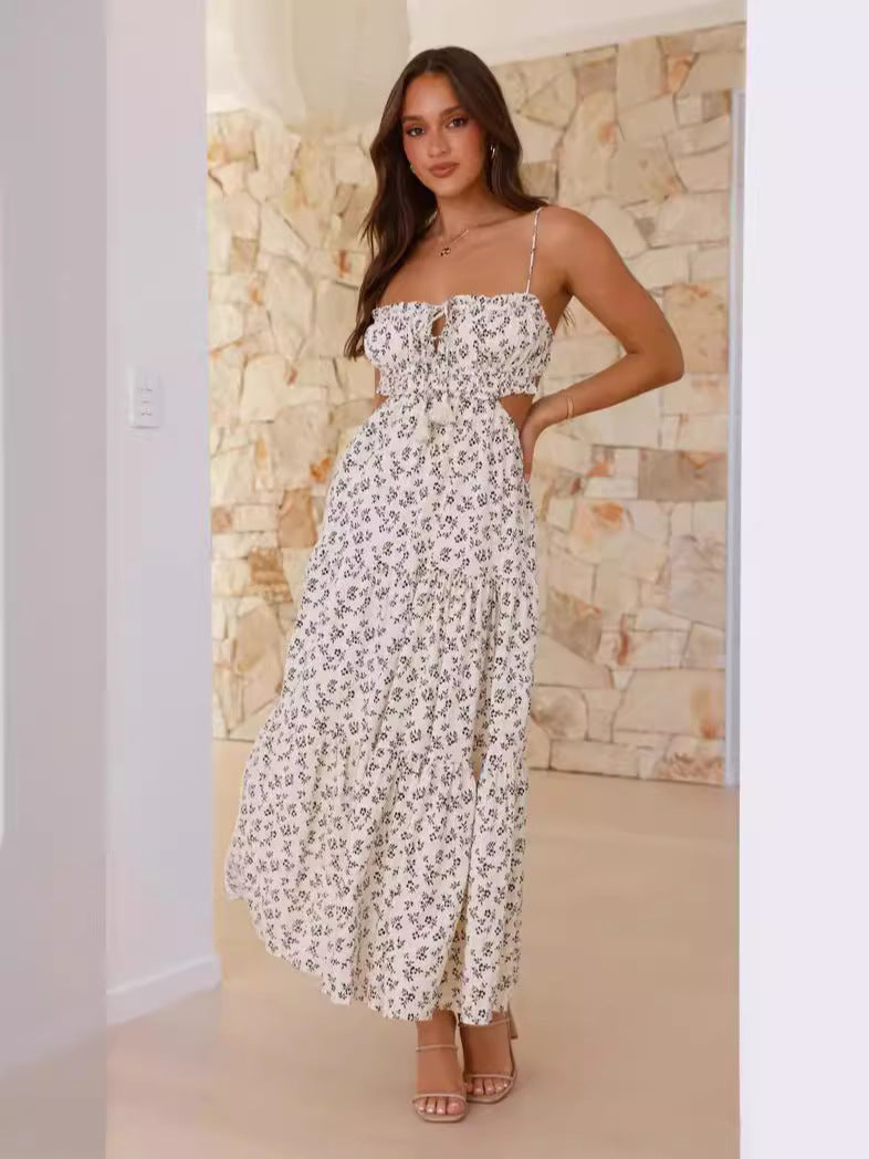 Spaghetti Strap Cutout Tiered Maxi Dress