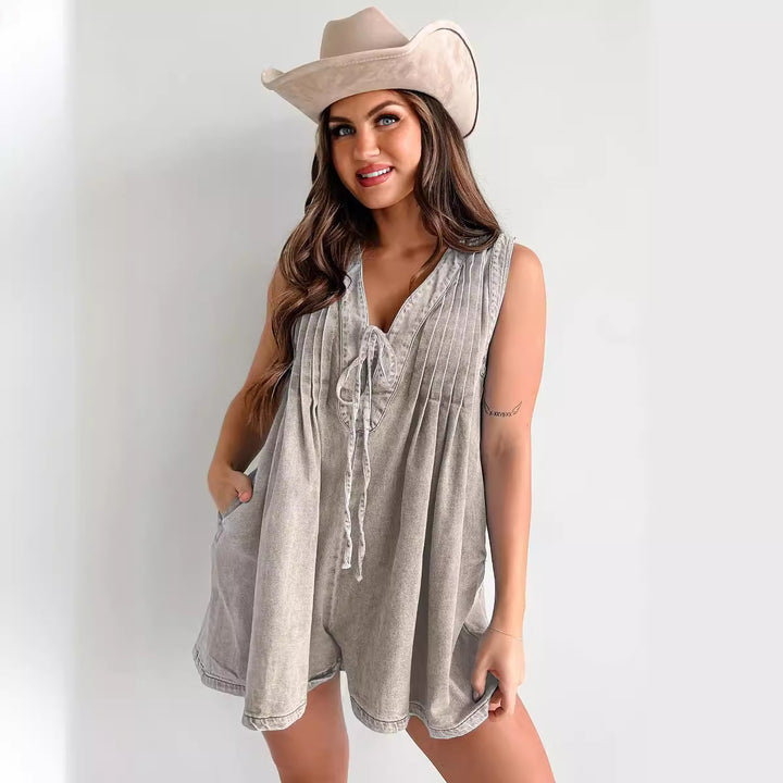 Light Blue Washed Denim Sleeveless Romper