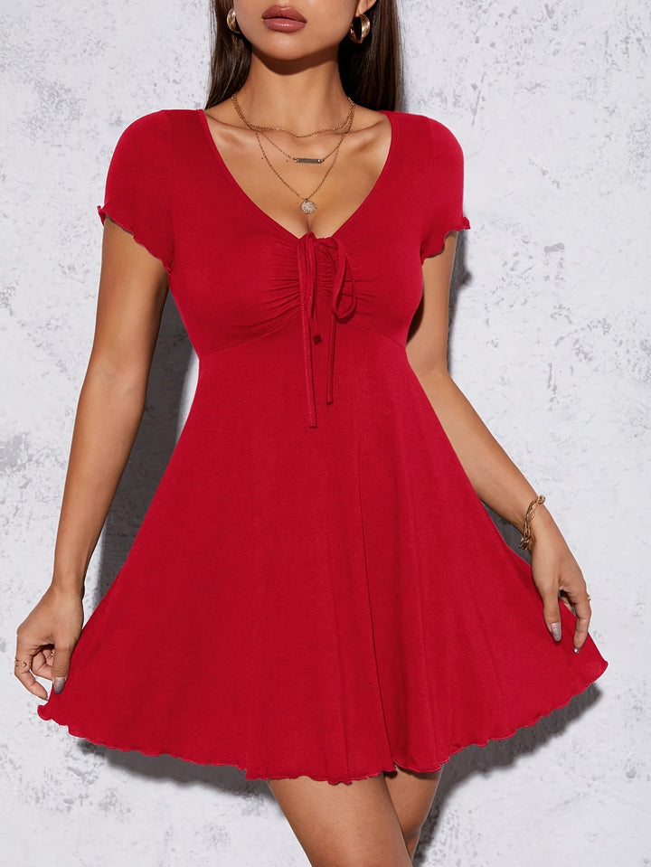 Women Ruched Drawstring A-Line Mini Dress
