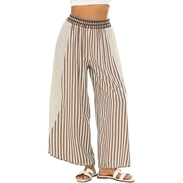 Striped Wide Leg Pants with Crochet Lace Side Panels