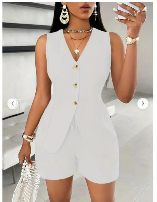 Cotton Textured Vest &amp;amp; Shorts Two-Piece Set