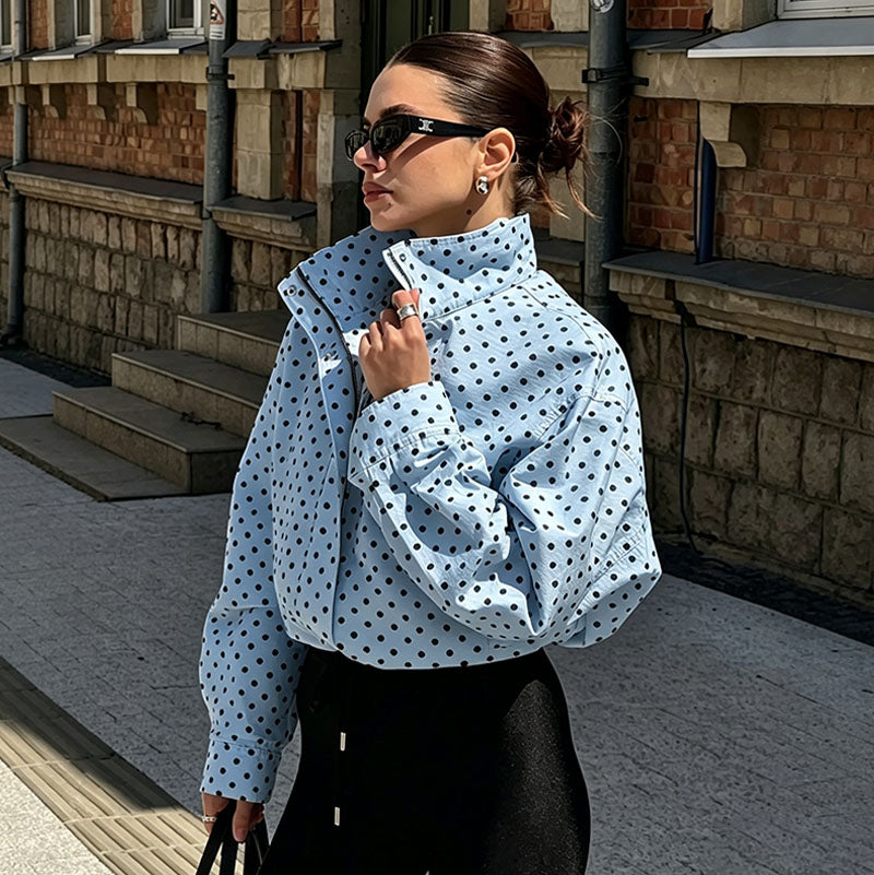 Polka-dot print crew-neck jacket